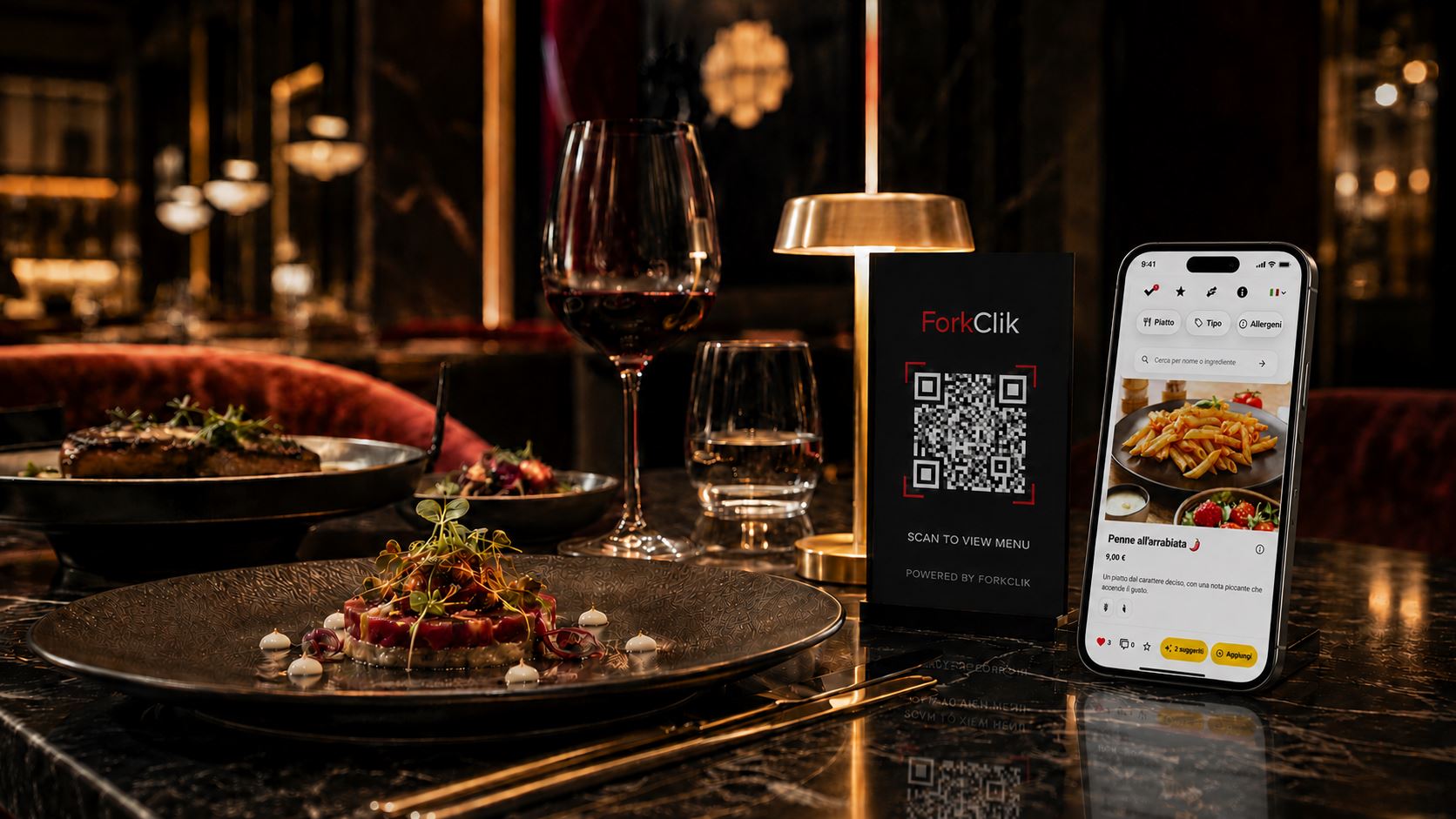 ForkClik QR code e menù digitale su tavolo elegante
