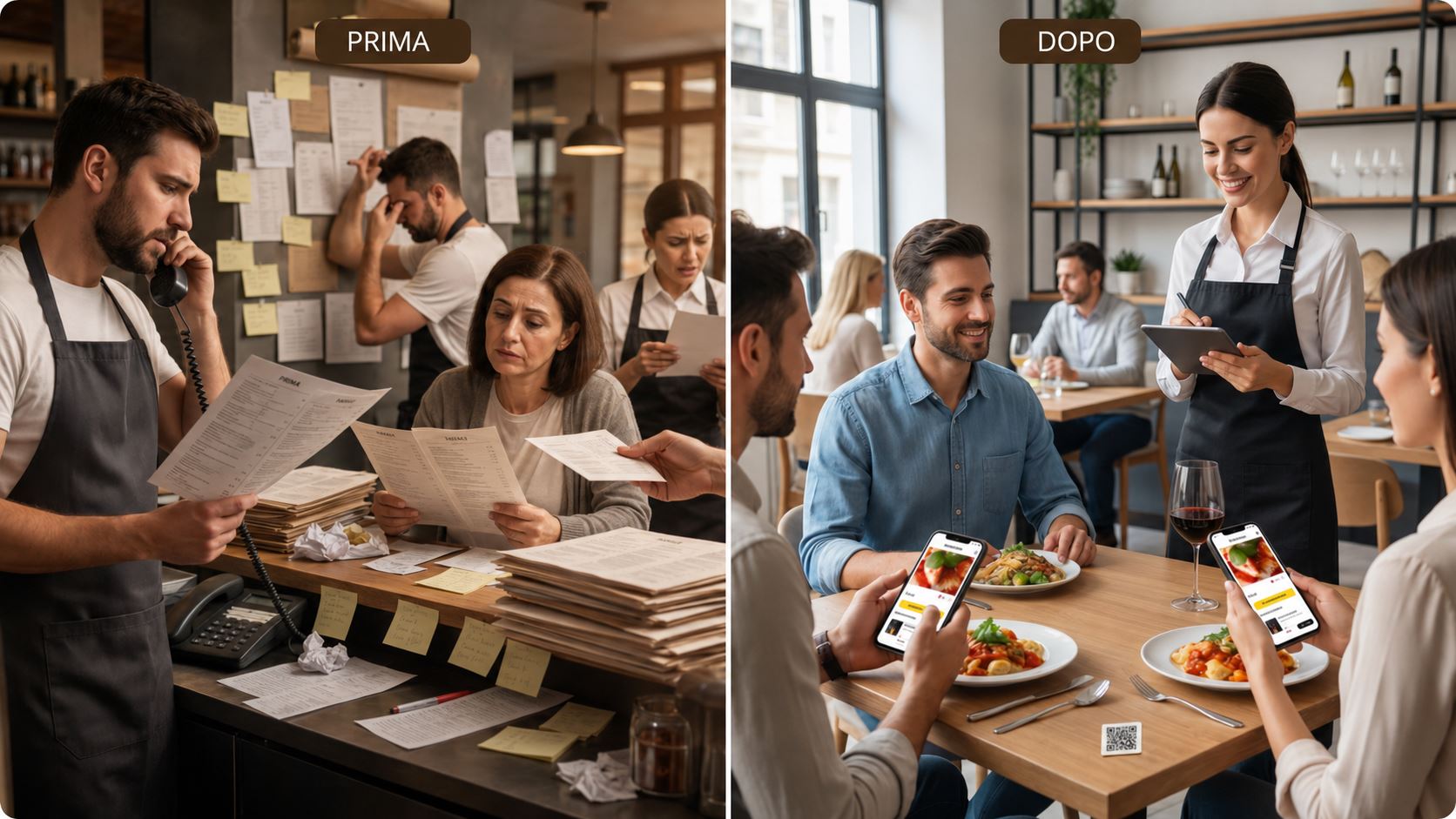 Prima e dopo ForkClik menù cartaceo e menù digitale