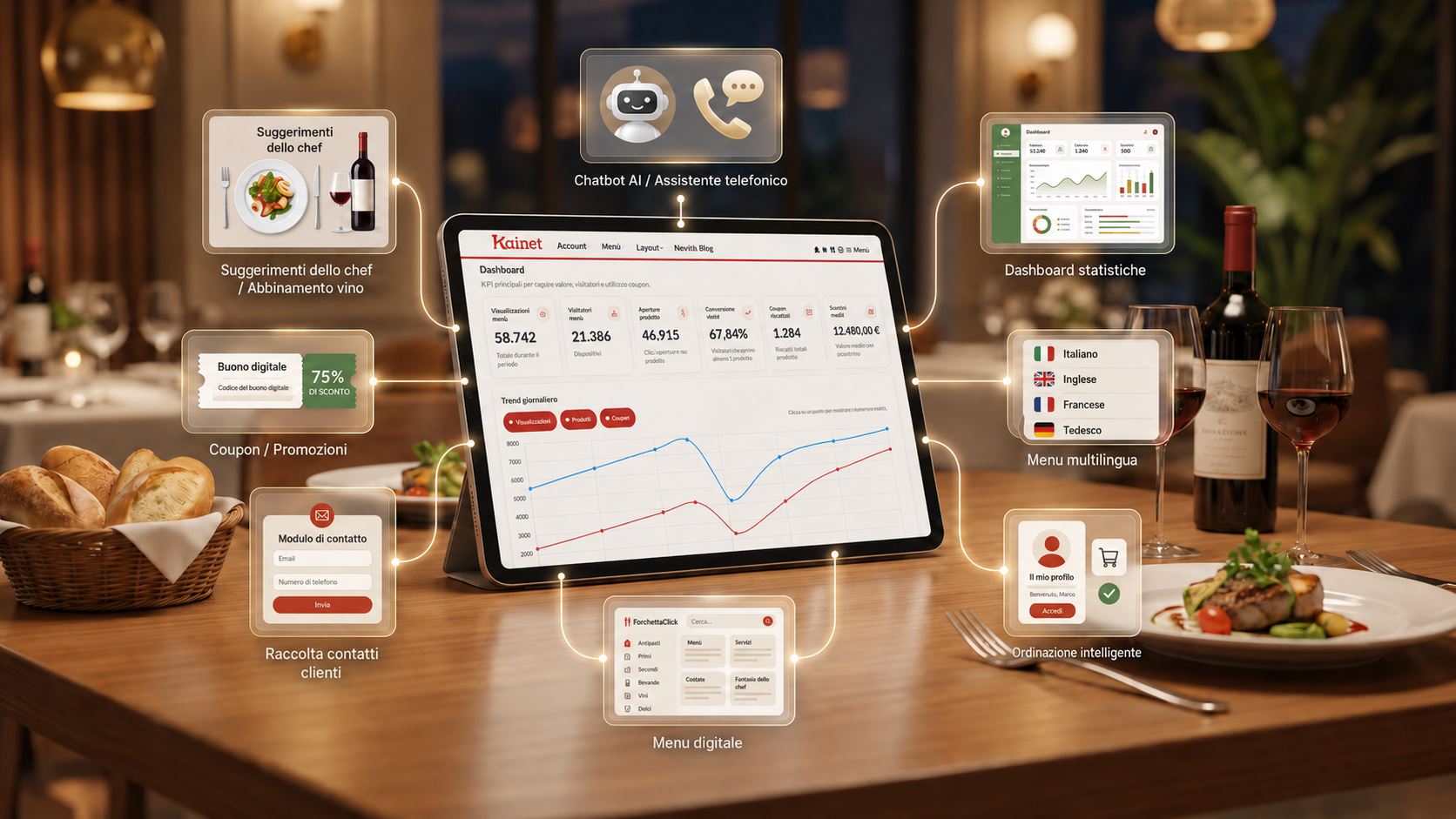 Ecosistema ForkClik con funzioni digitali per ristoranti